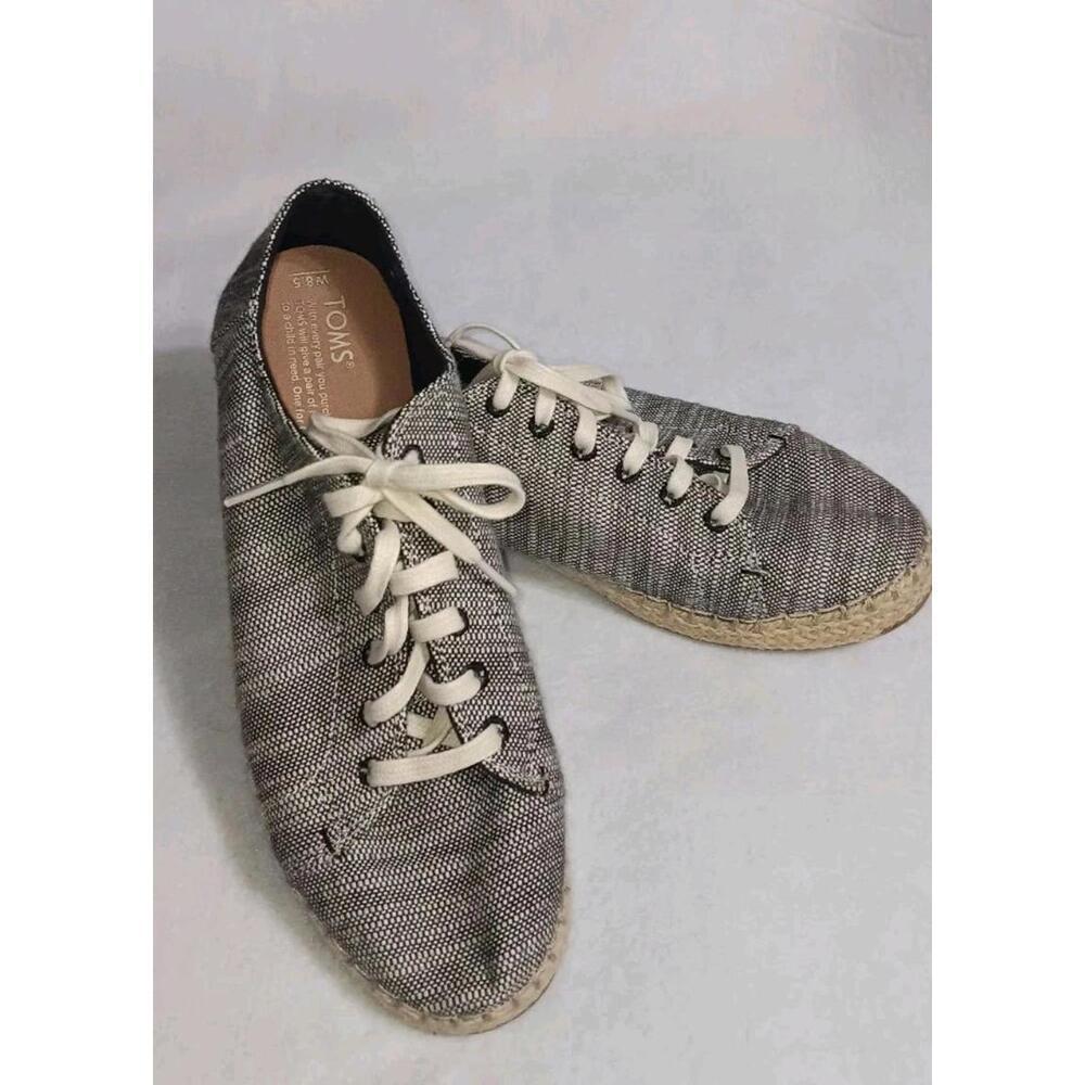 toms shoes for women canvas Size 8.5 "Lena" Woven Espadrille Grey Nautical Rope